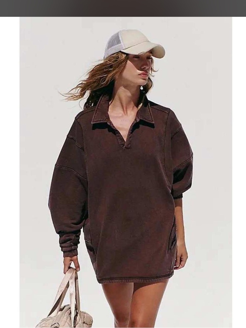 Free People Oversized Brown Pullover Collared Sweatshirt - Picture 1 of 8